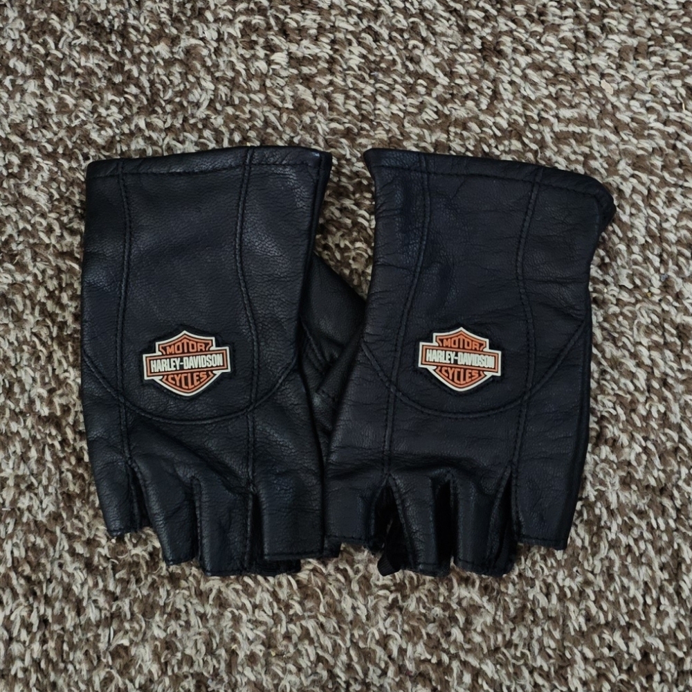 Harley Davidson Women's Leather On Road Fingerless Black Glove Size Large